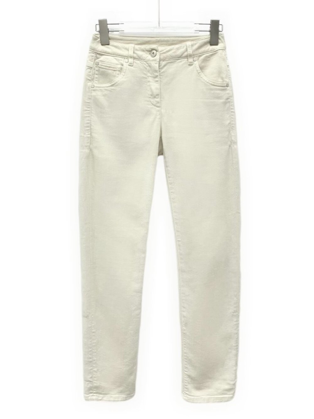 H31091 Brunello Cucinelli white cotton beaded denim trousers 36 S size 99 new